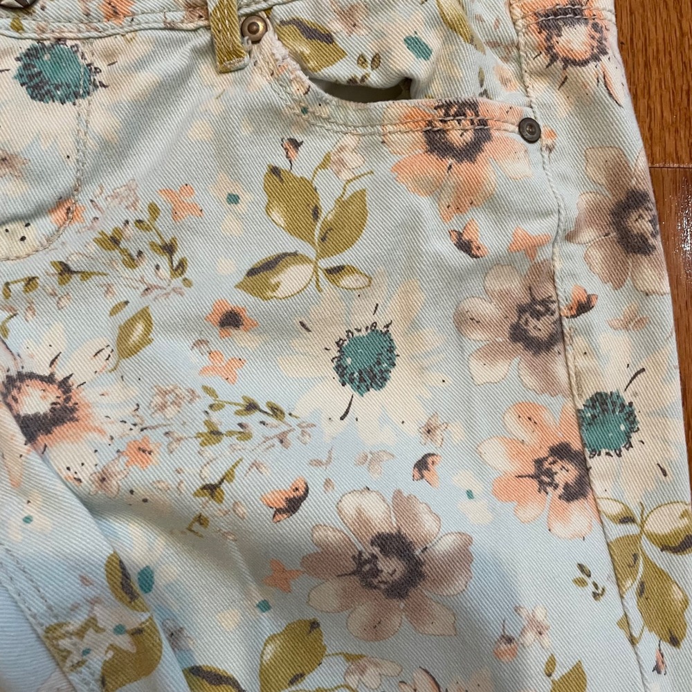 Vanilla Star Floral Print Skinny Jeans Blue Peach Flower Low Rise Size 11 - Picture 2 of 13